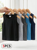 Playful Pals 5pcs/Set Baby Boy White Tank Tops Multicolor