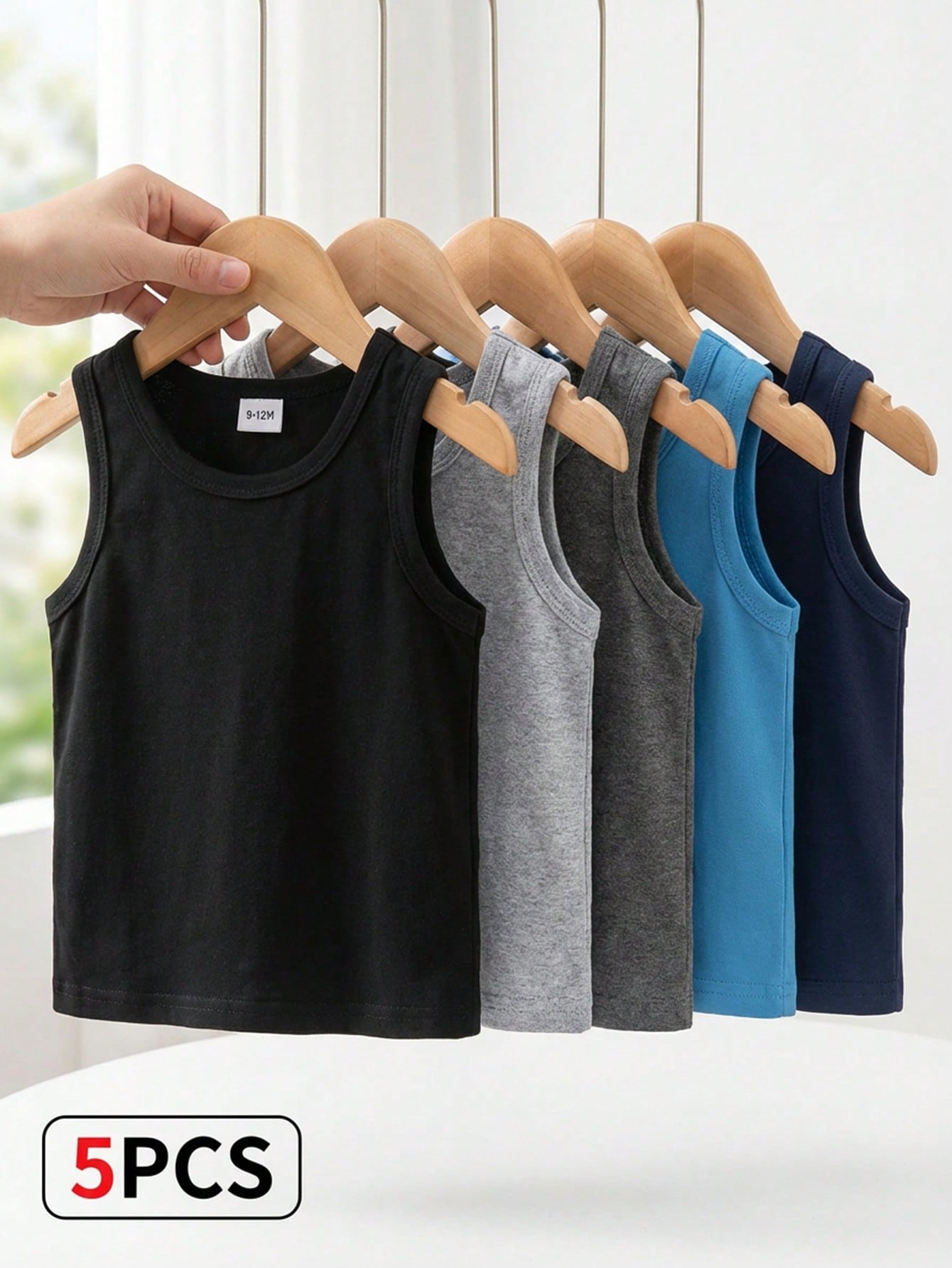 Playful Pals 5pcs/Set Baby Boy White Tank Tops Multicolor