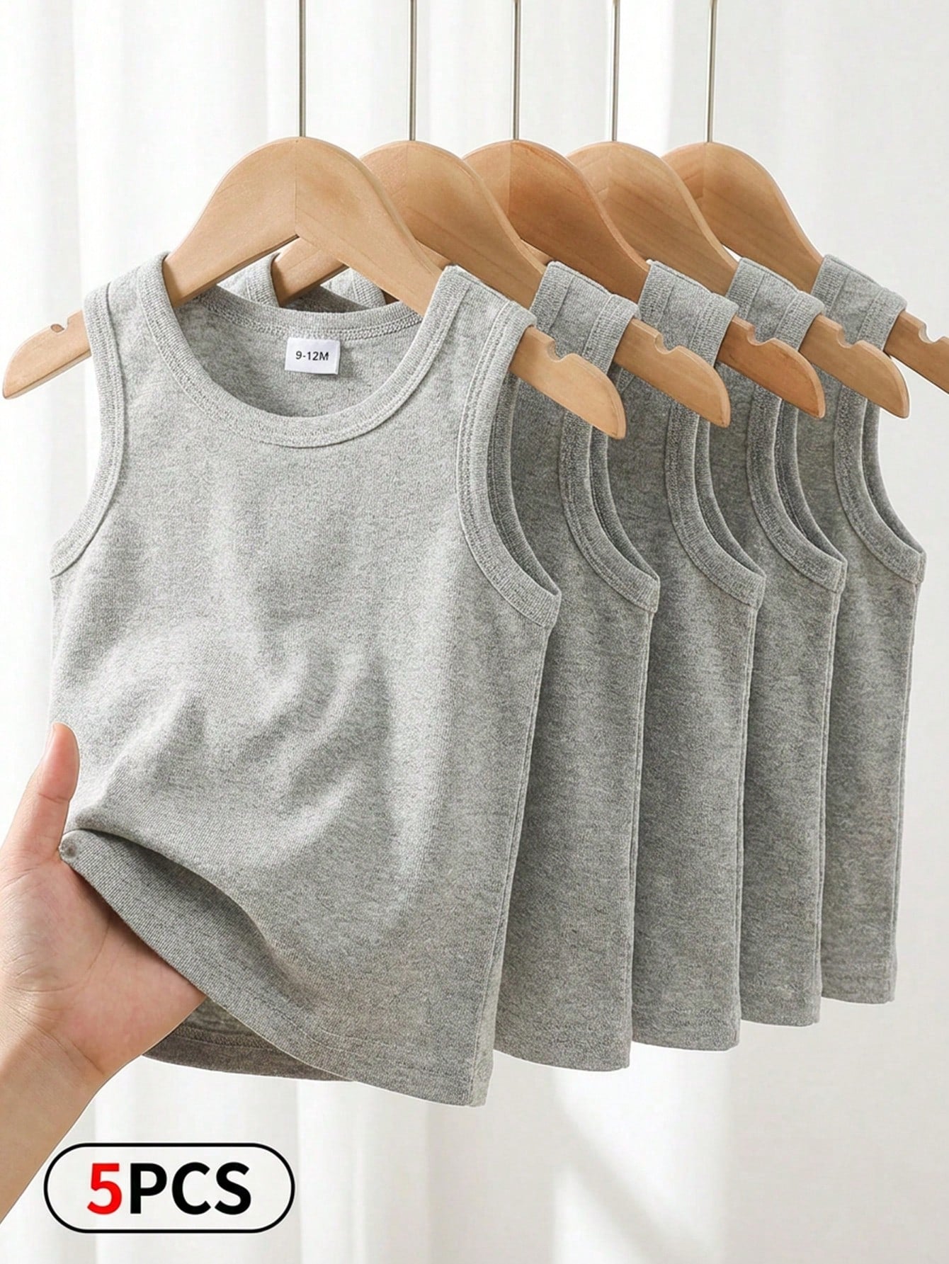 Playful Pals 5pcs/Set Baby Boy White Tank Tops Grey