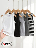 Playful Pals 5pcs/Set Baby Boy White Tank Tops Multicolor
