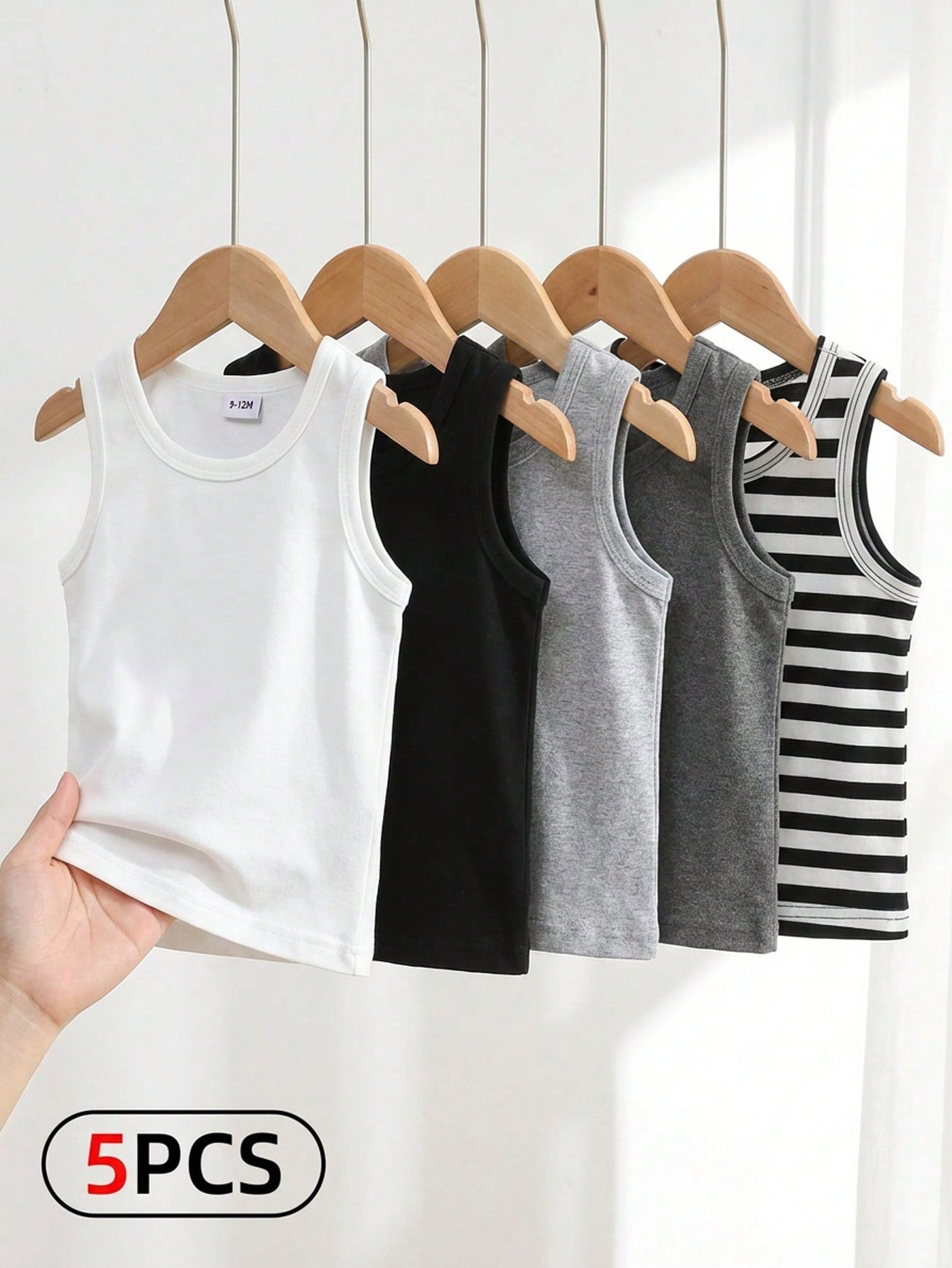 Playful Pals 5pcs/Set Baby Boy White Tank Tops Multicolor