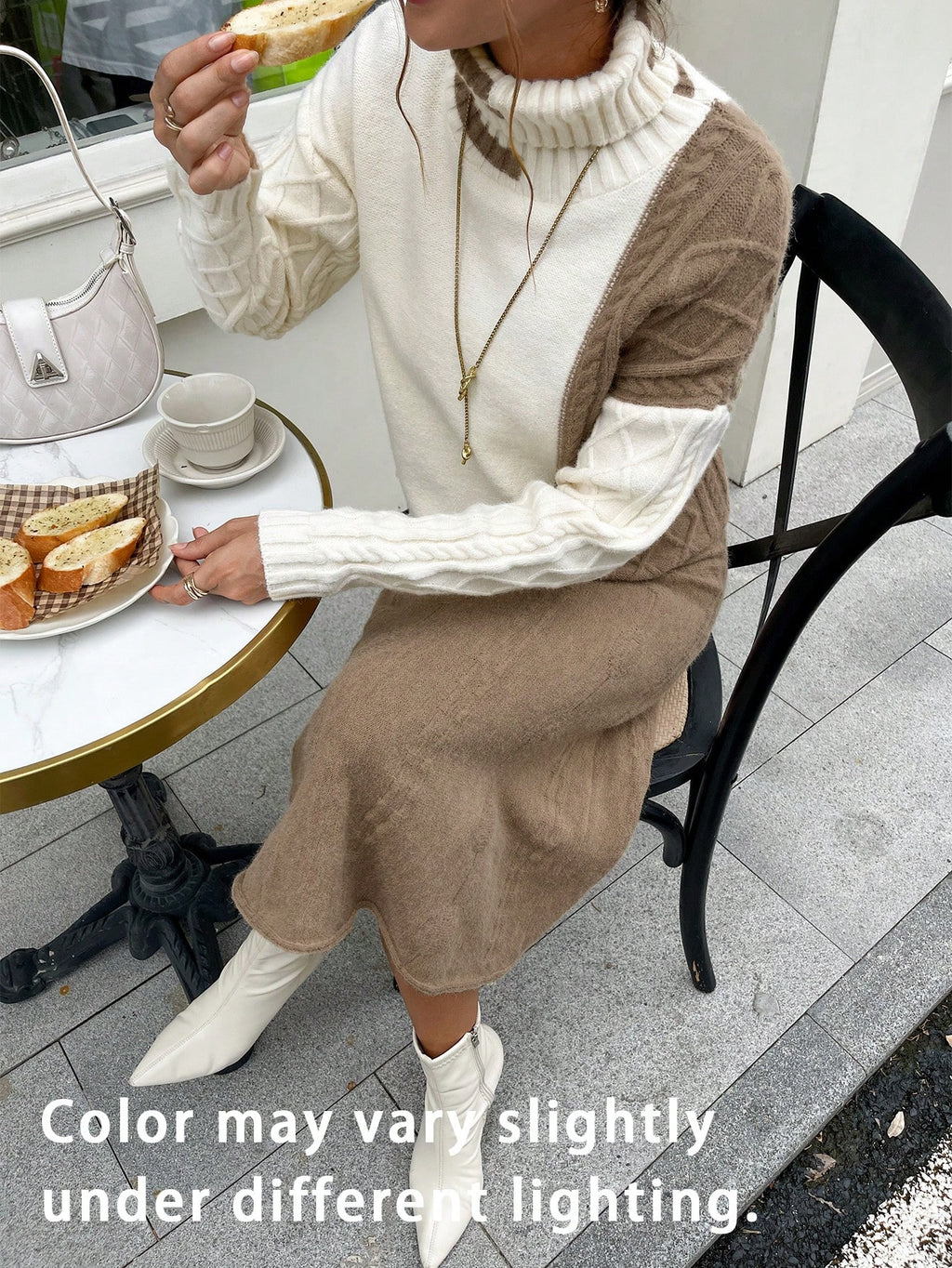 Women's Multicolor High-Neck Pullover Sweater And Skirt Set