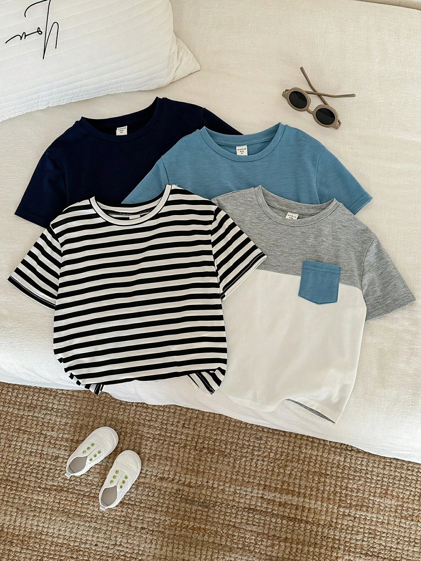 Lot de 4 T-shirts Garçon Blanc Colorblock Rayé