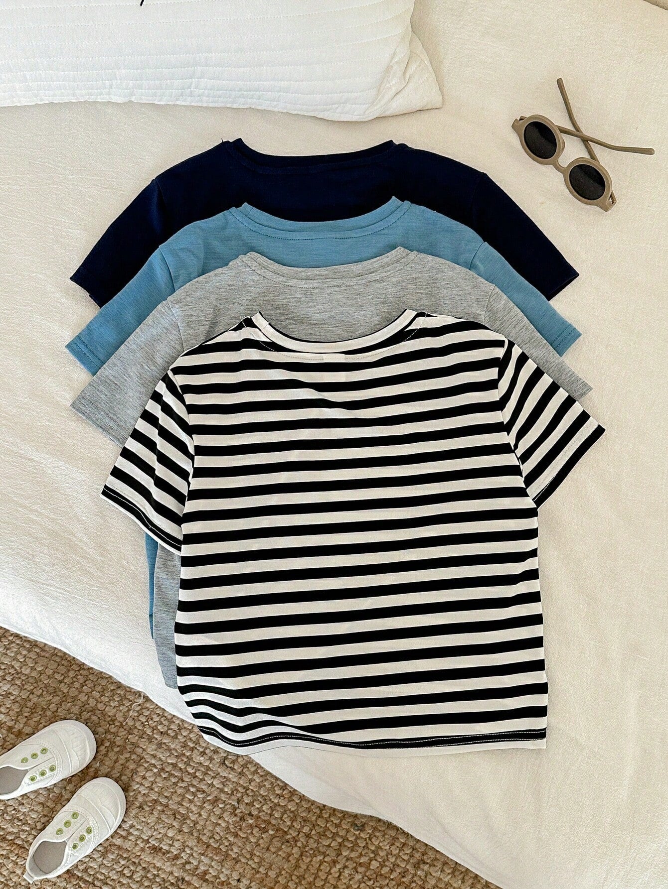 Lot de 4 T-shirts Garçon Blanc Colorblock Rayé