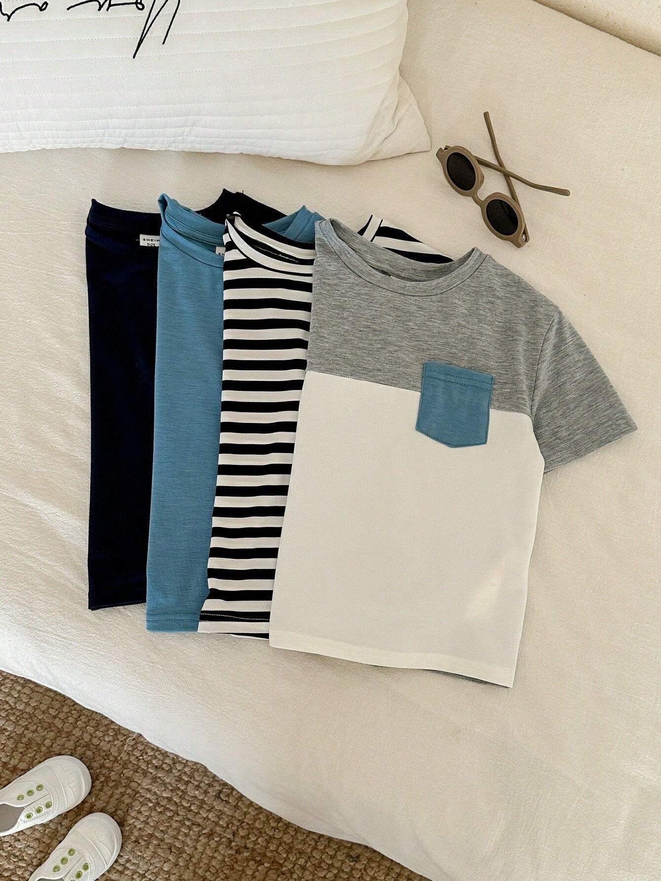 Lot de 4 T-shirts Garçon Blanc Colorblock Rayé
