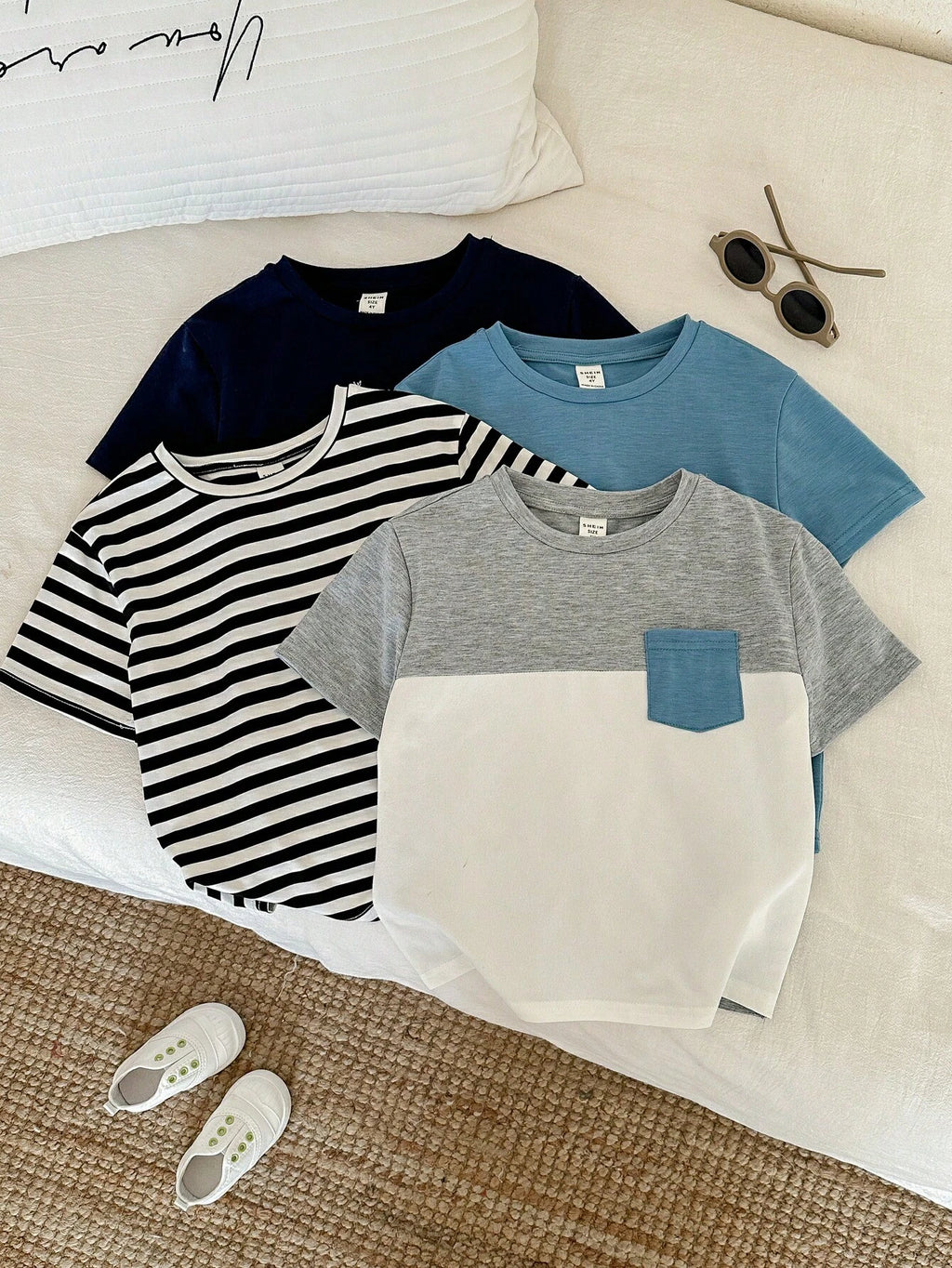 Lot 4 T-shirts Garçon Blanc Colorblock Rayé