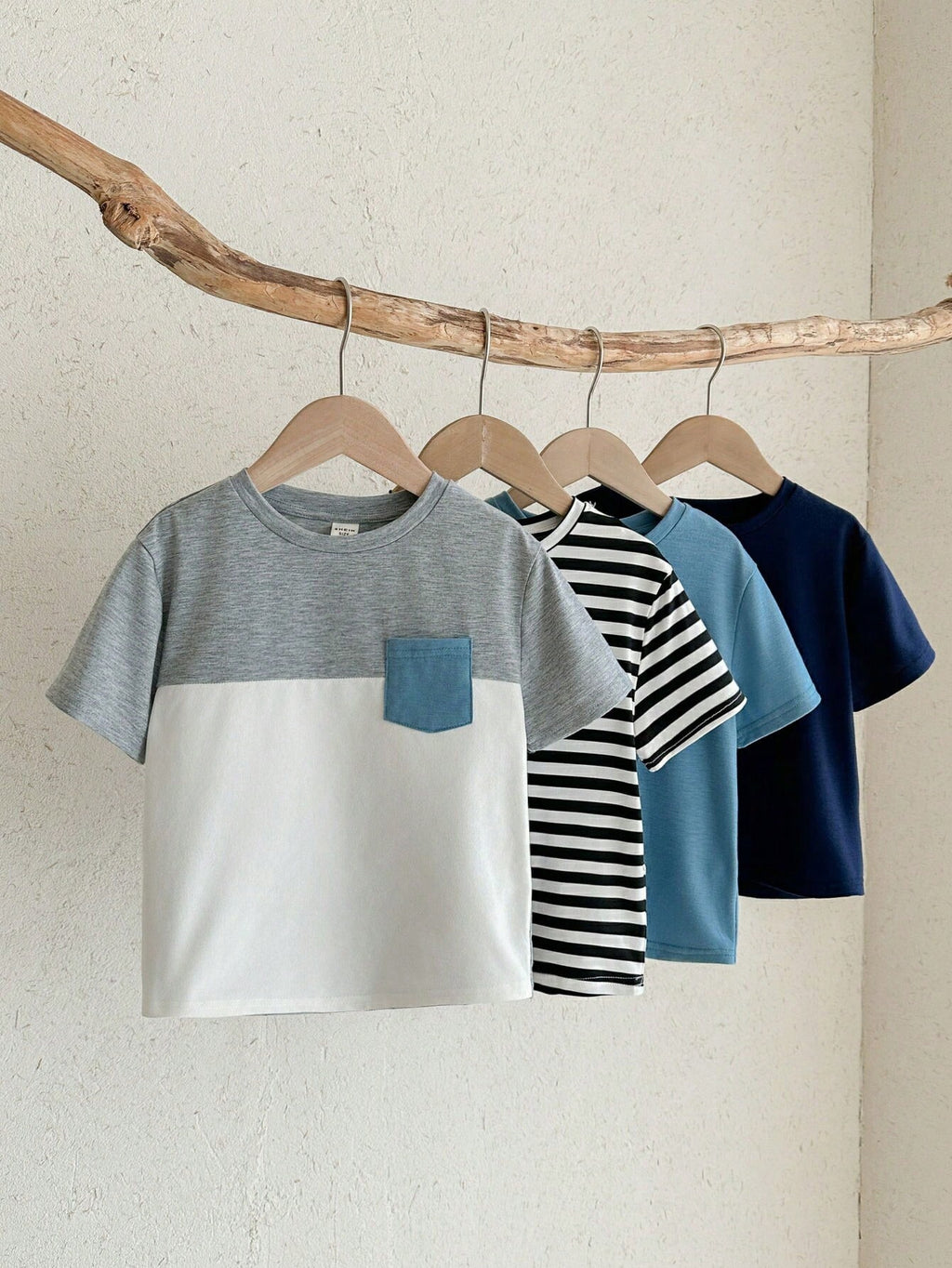 Lot de 4 T-shirts Garçon Blanc Colorblock Rayé