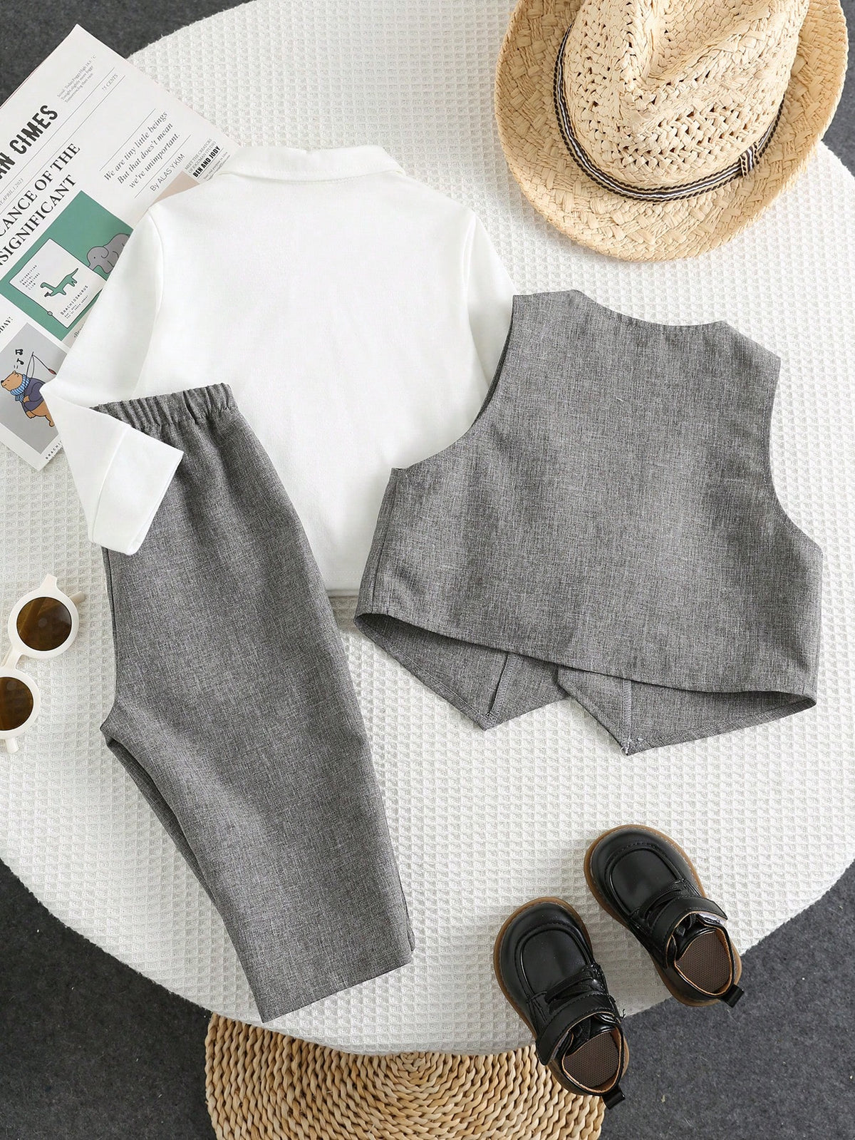 Baby Boy Vest Shirt Trousers 3 Piece Set
