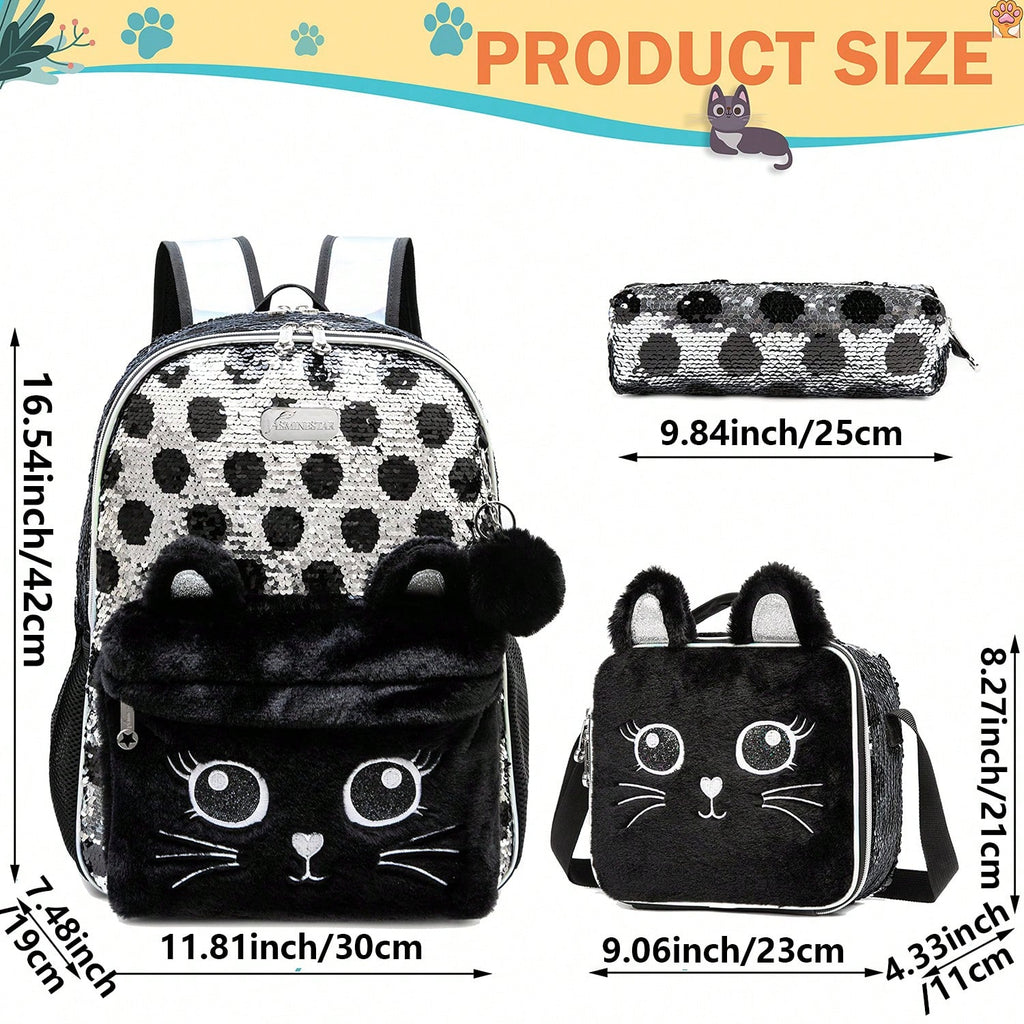 3-Piece Animal Pattern Girls Backpack Set, Includes Crossbody Bag And Pencil Case