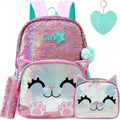 3-Piece Animal Pattern Girls Backpack Set, Includes Crossbody Bag And Pencil Case