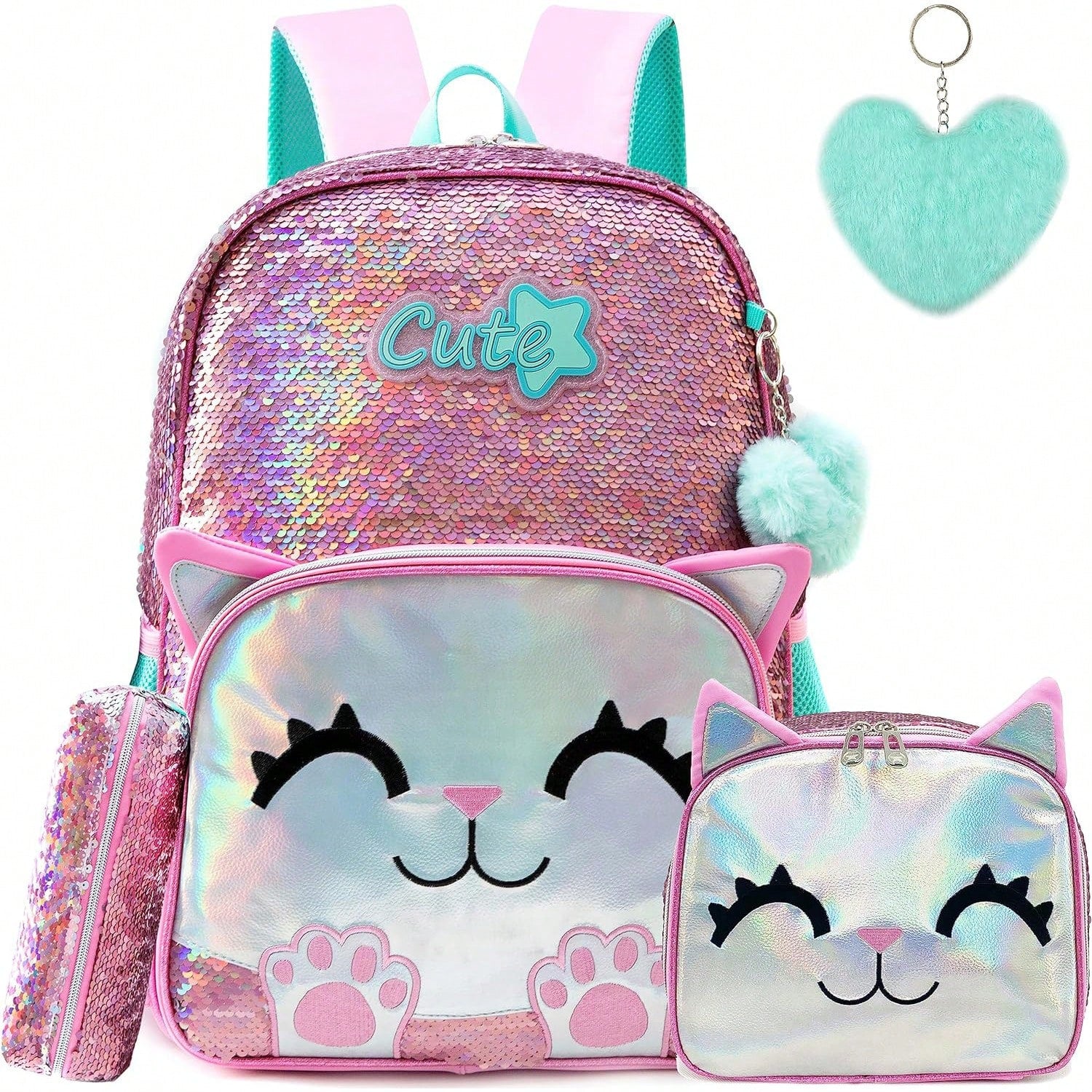 3-Piece Animal Pattern Girls Backpack Set, Includes Crossbody Bag And Pencil Case