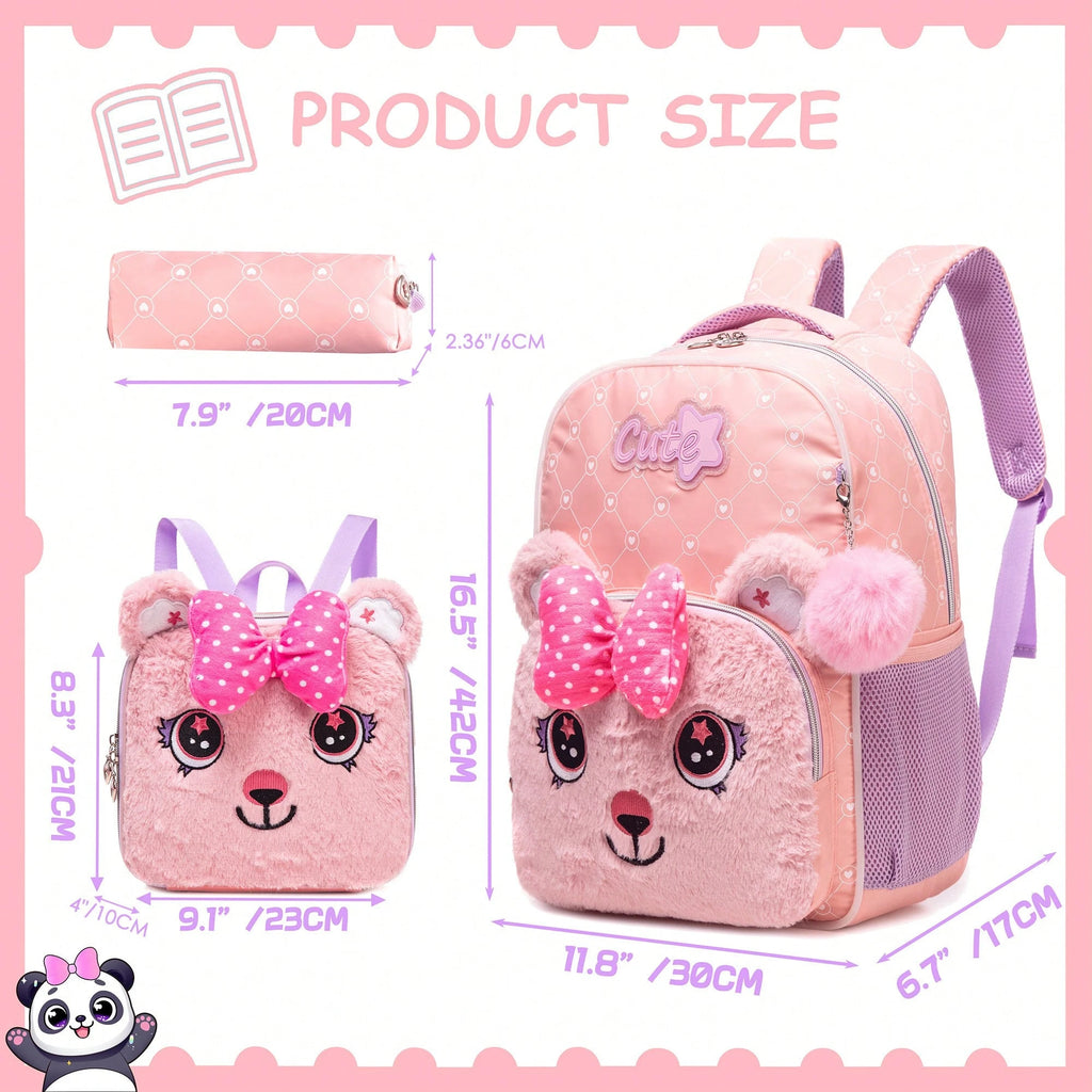 3-Piece Animal Pattern Girls Backpack Set, Includes Crossbody Bag And Pencil Case
