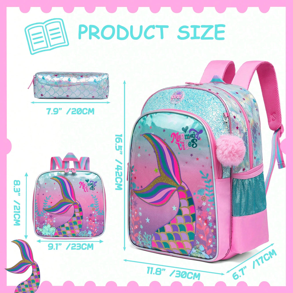 3-Piece Animal Pattern Girls Backpack Set, Includes Crossbody Bag And Pencil Case