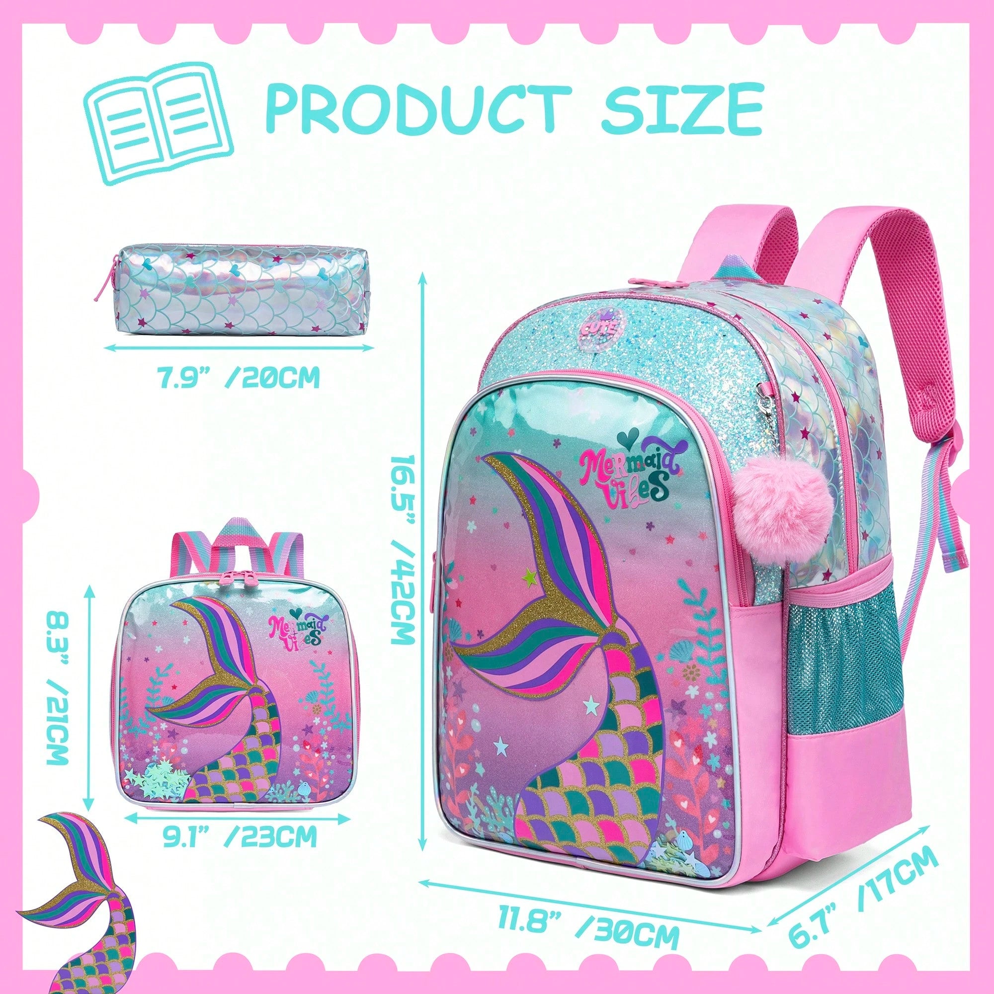 3-Piece Animal Pattern Girls Backpack Set, Includes Crossbody Bag And Pencil Case