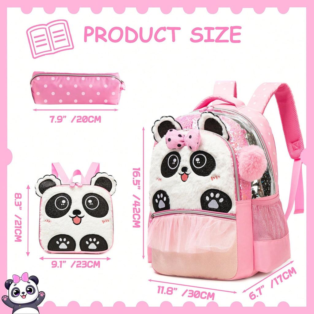 3-Piece Animal Pattern Girls Backpack Set, Includes Crossbody Bag And Pencil Case