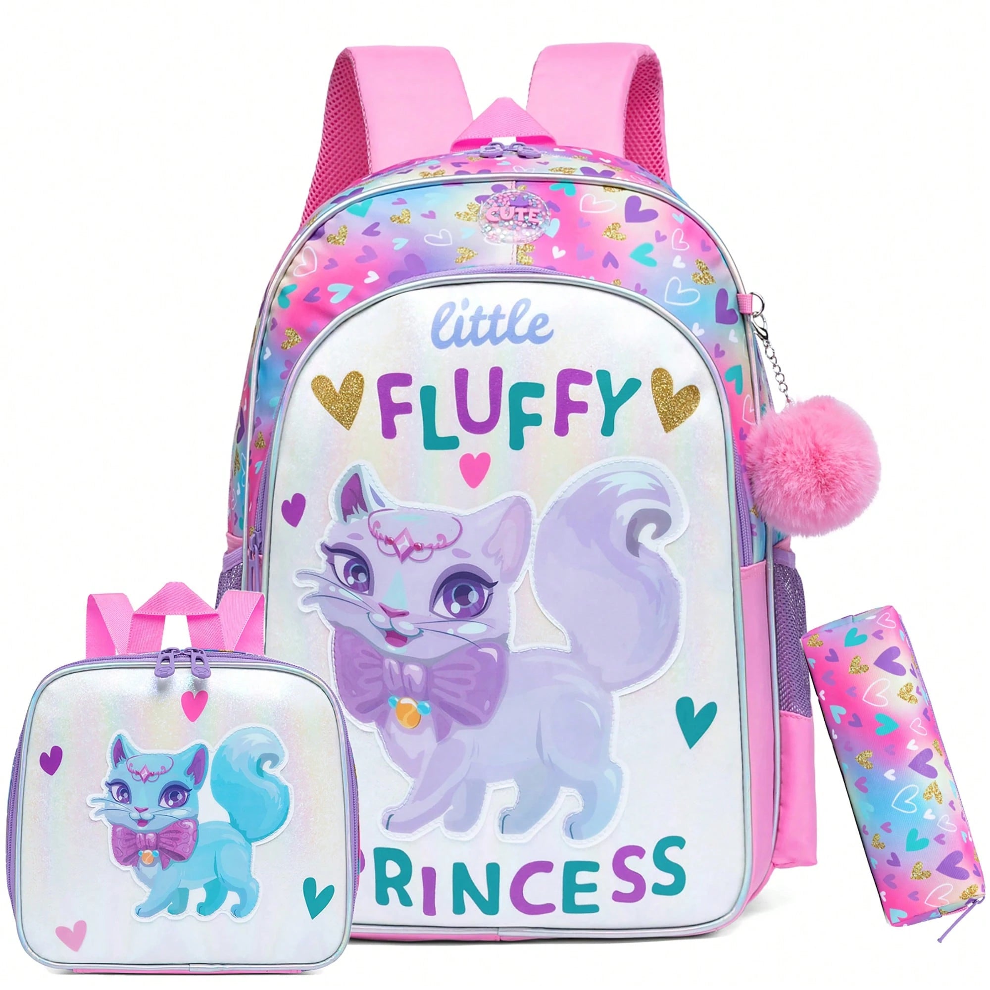 3-Piece Animal Pattern Girls Backpack Set, Includes Crossbody Bag And Pencil Case