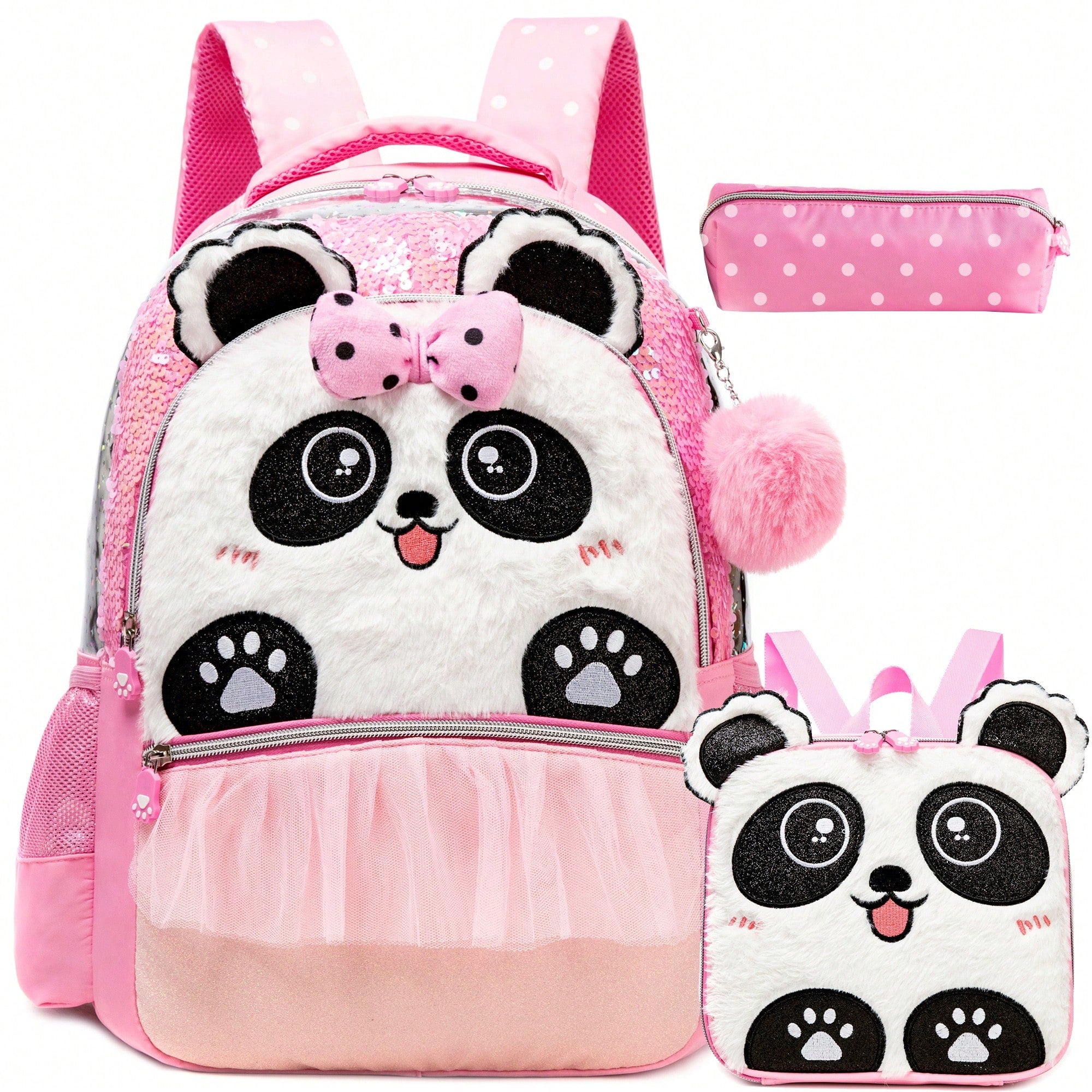 3-Piece Animal Pattern Girls Backpack Set, Includes Crossbody Bag And Pencil Case