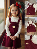 Girls' Burgundy Corduroy Overall Dress Set