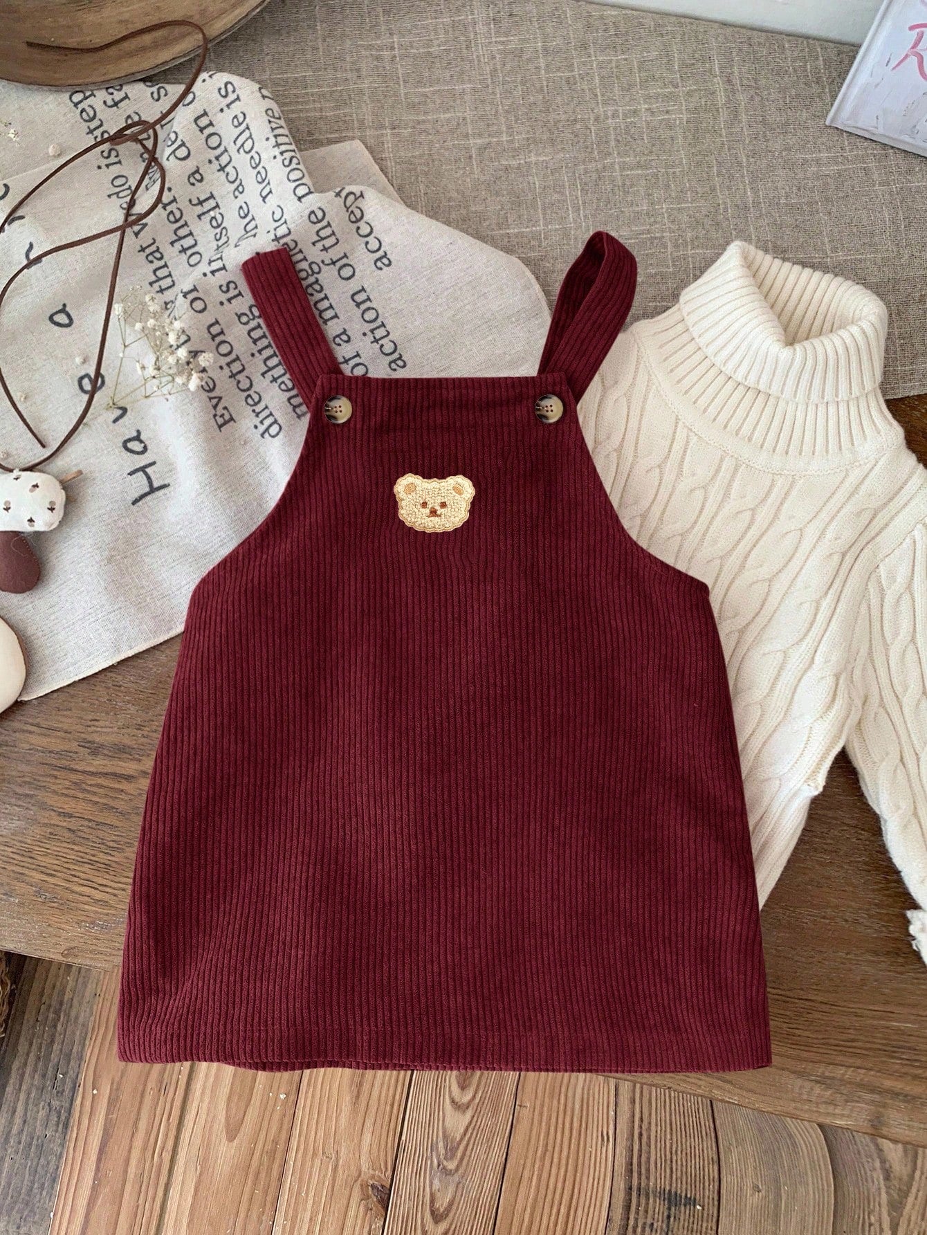 Girls' Burgundy Corduroy Overall Dress Set