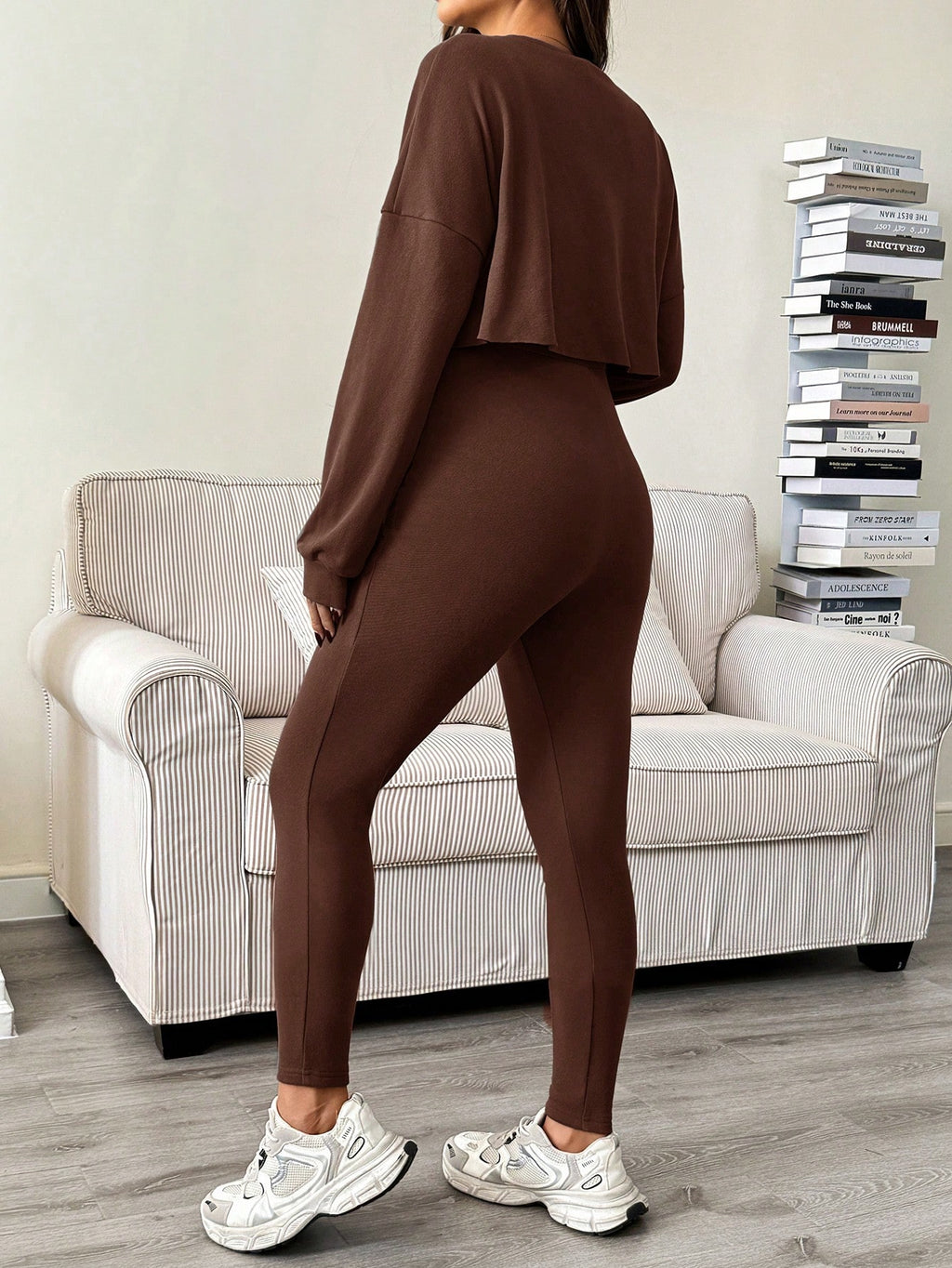 Maternity Sleeveless Jumpsuit & Long Sleeve Top Set Coffee Brown