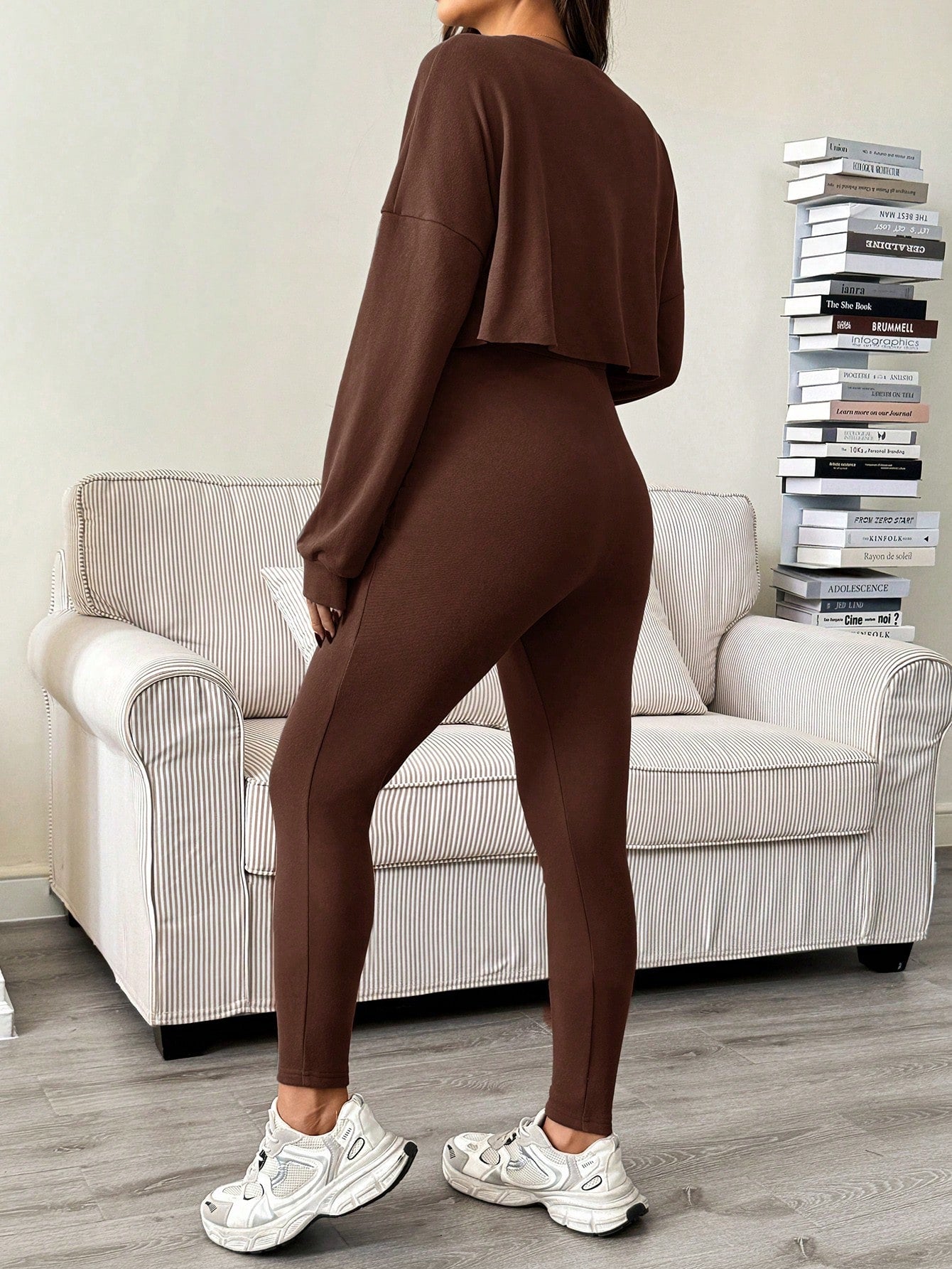Maternity Sleeveless Jumpsuit & Long Sleeve Top Set Coffee Brown