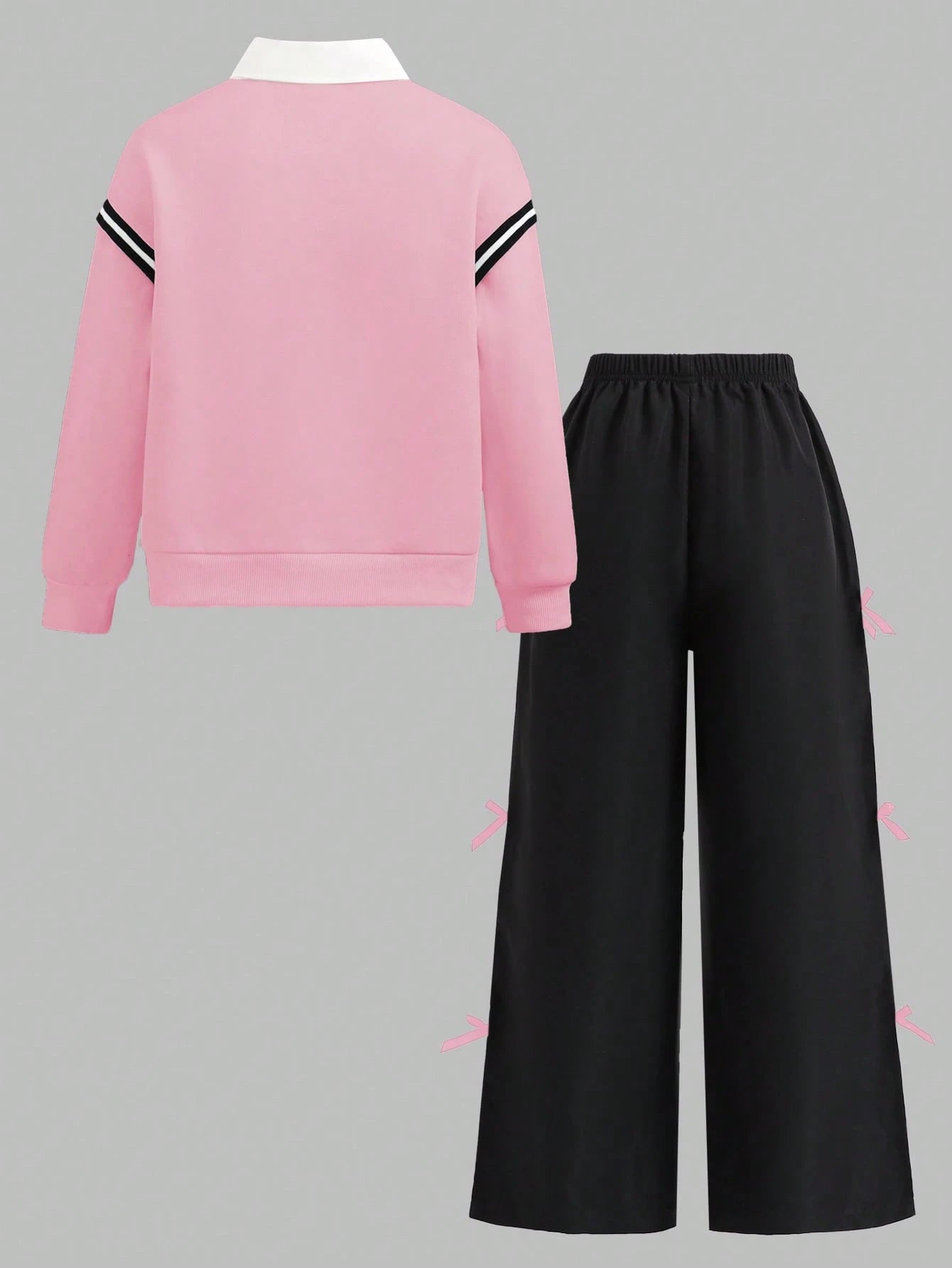 Tween Girls 2pcs/Set Round Neck Casual Everyday Commute School Style 2 In 1 Sweatshirt And Loose Wide-Leg Sweatpants Set, Spring/Autumn, Comfortable Pink