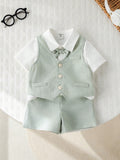 Ensemble trois pièces de costume de gentleman d'été SHEIN pour bébé garçon, vert sauge et bleu