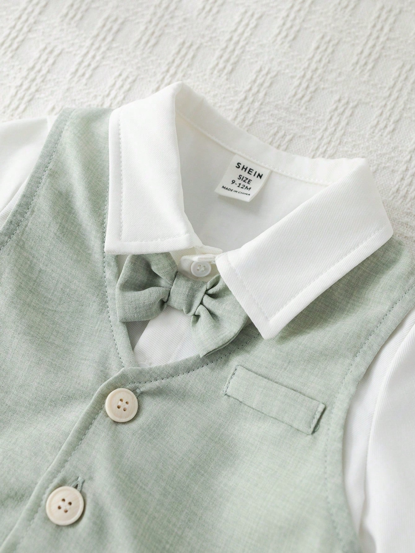 Ensemble trois pièces de costume de gentleman d'été SHEIN pour bébé garçon, vert sauge et bleu