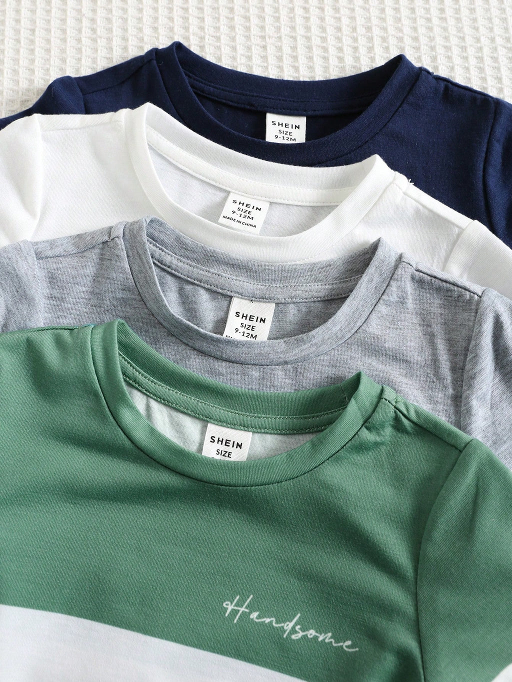 Colorblock Cuff Short Sleeve T-Shirts 4 Pieces Set Khaki