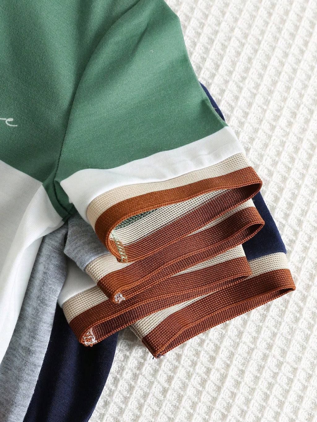 Colorblock Cuff Short Sleeve T-Shirts 4 Pieces Set Khaki