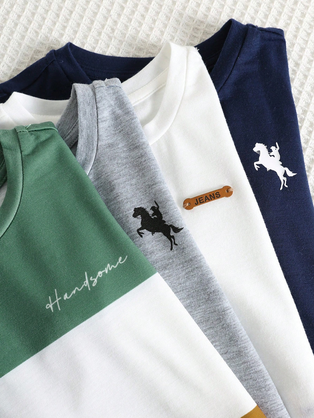 Colorblock Cuff Short Sleeve T-Shirts 4 Pieces Set Khaki