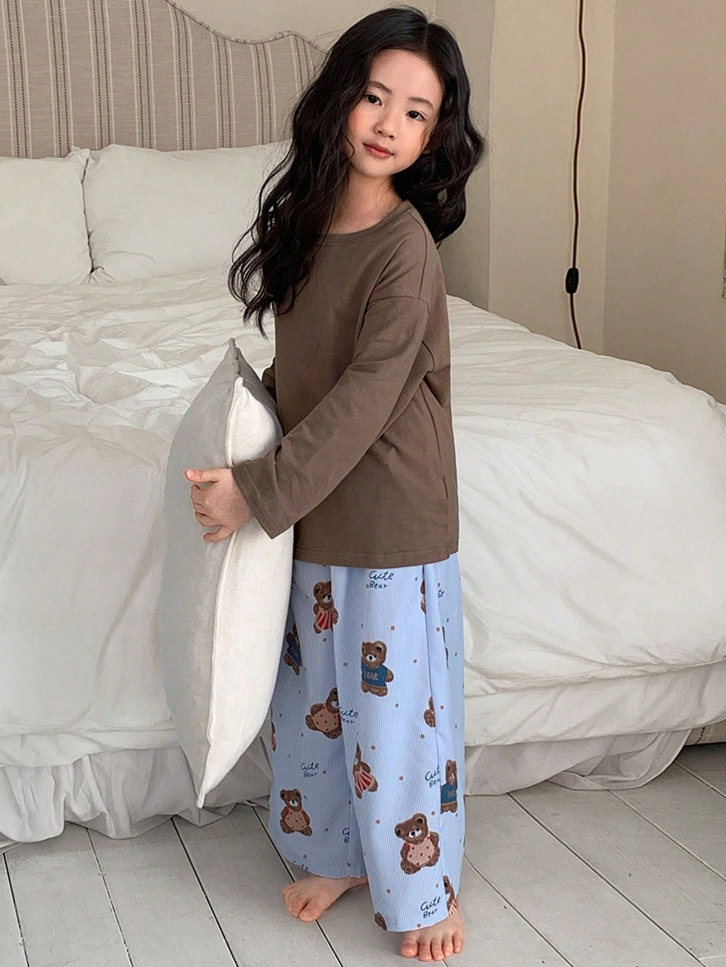 Bambinoo x DAZY Girls' 2-Piece Knit Top & Pants Set Brown