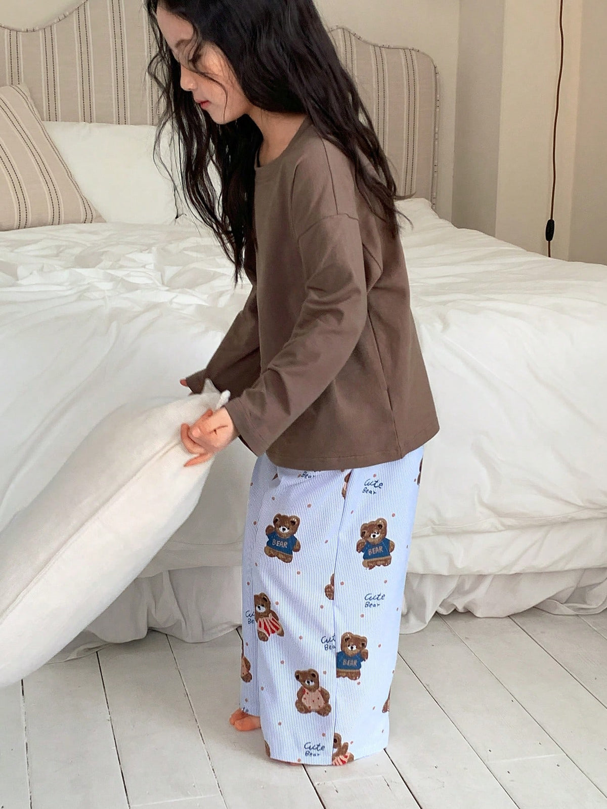 Bambinoo x DAZY Girls' 2-Piece Knit Top & Pants Set Brown