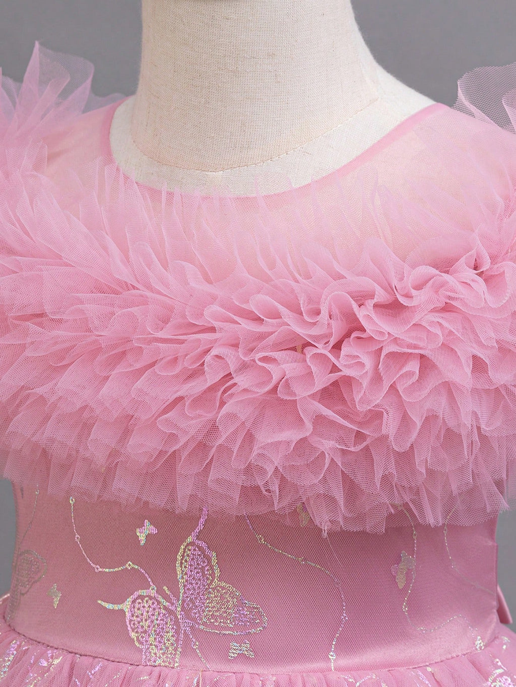 Glitter Puff Mesh Floral Print Party Dress For Young Girls Princess