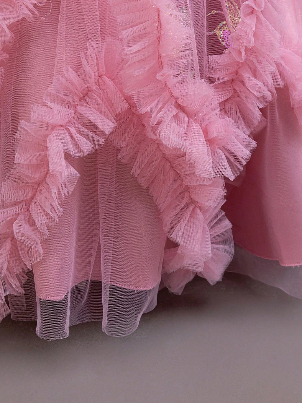 Glitter Puff Mesh Floral Print Party Dress For Young Girls Princess