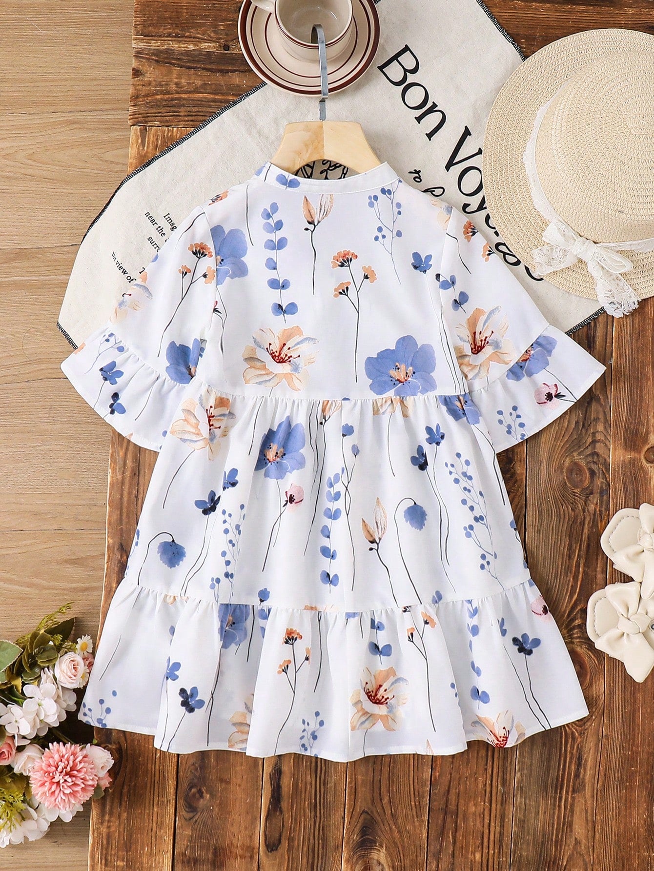 Robe Chemise Fille Mousseline Blanche Floral