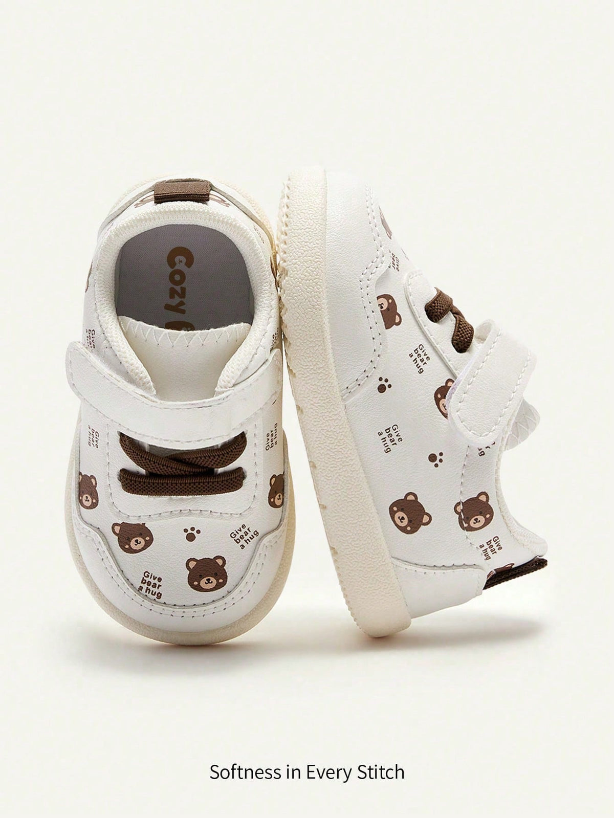 Cozy Pixies Boys' White Cartoon Bear Casual Sneakers White
