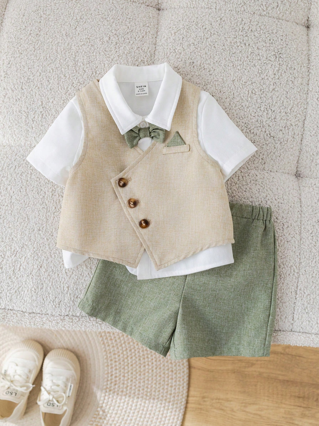 Baby Boy 3-Piece Formal Vest, Shirt & Shorts Suit Set with Bow Tie