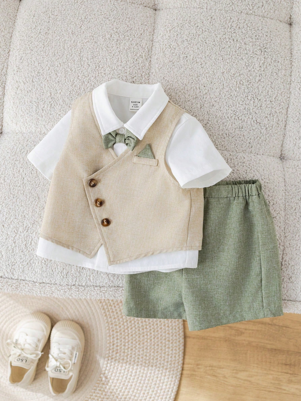 Baby Boy 3-Piece Formal Vest, Shirt & Shorts Suit Set with Bow Tie