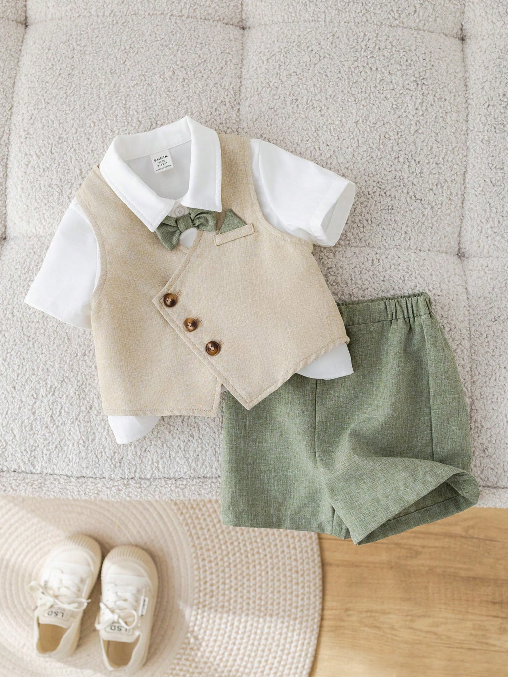 Baby Boy 3-Piece Formal Vest, Shirt & Shorts Suit Set with Bow Tie