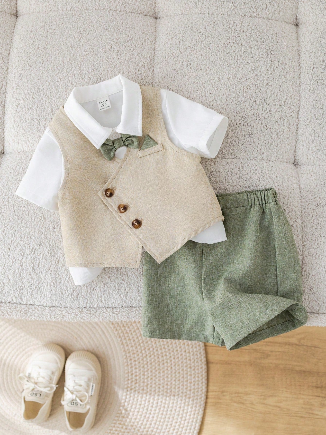 Baby Boy 3-Piece Formal Vest, Shirt & Shorts Suit Set with Bow Tie