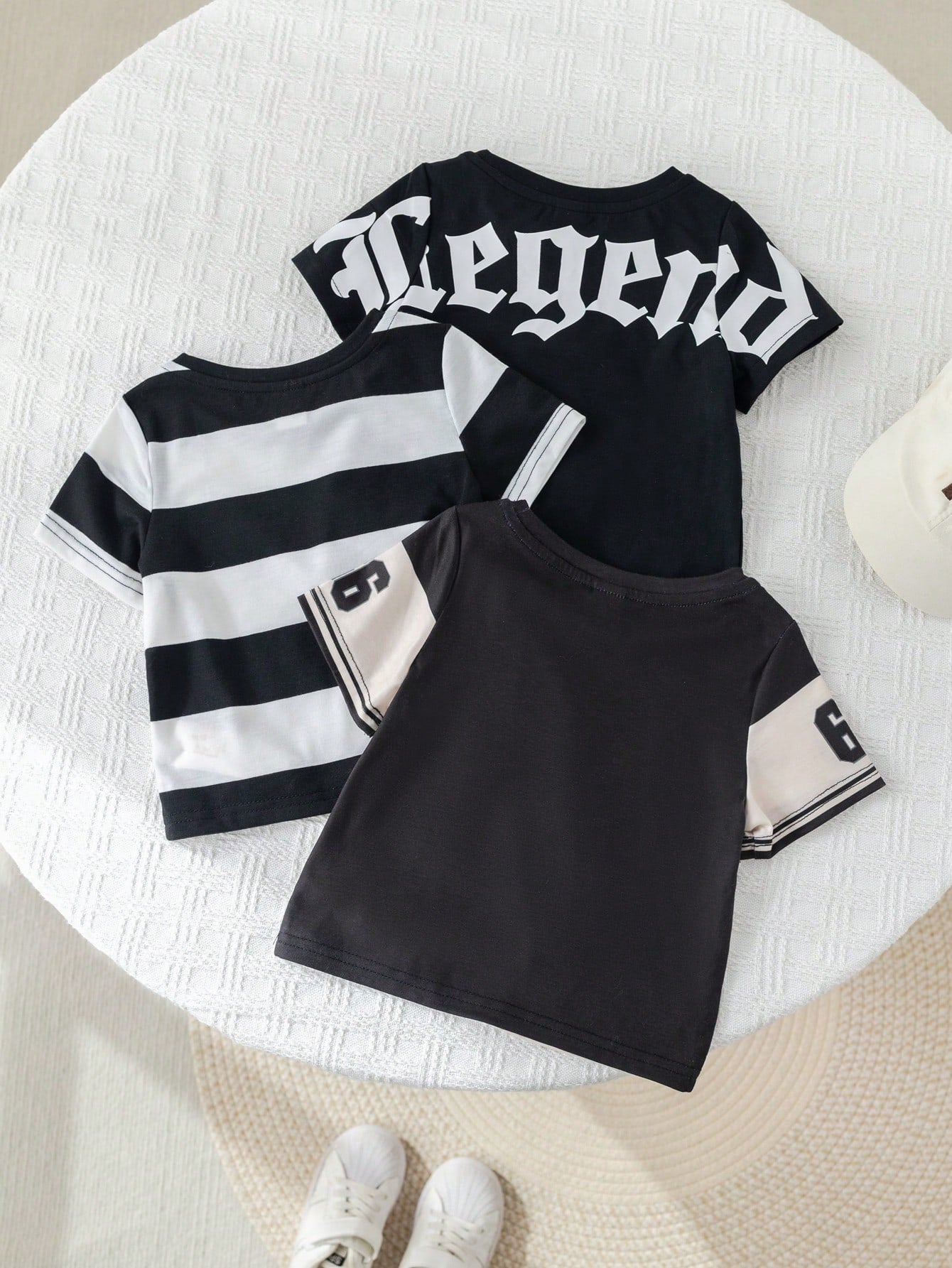 Cute Cartoon & Striped Short Sleeve T-Shirts 3 Pieces Set