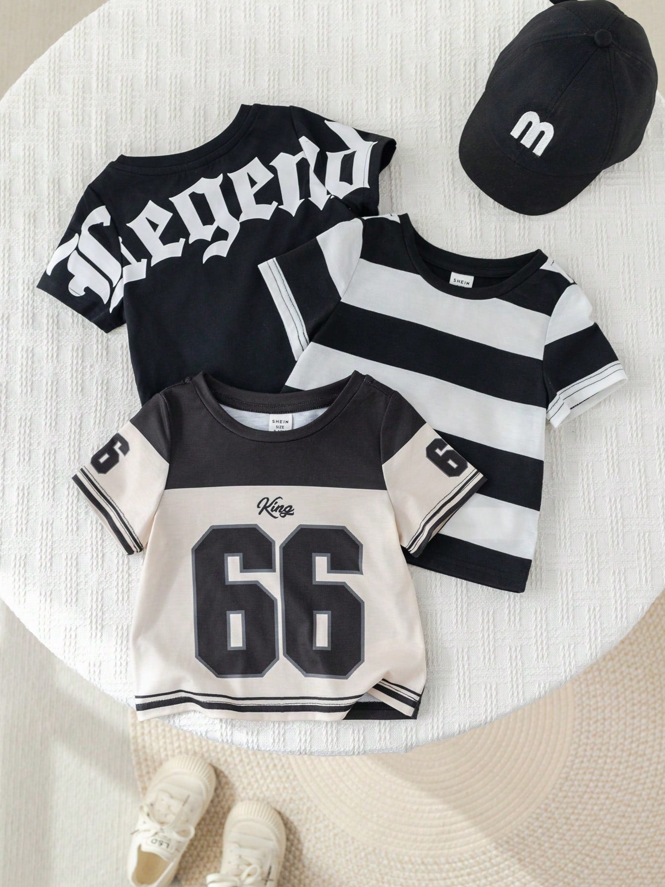 Cute Cartoon & Striped Short Sleeve T-Shirts 3 Pieces Set