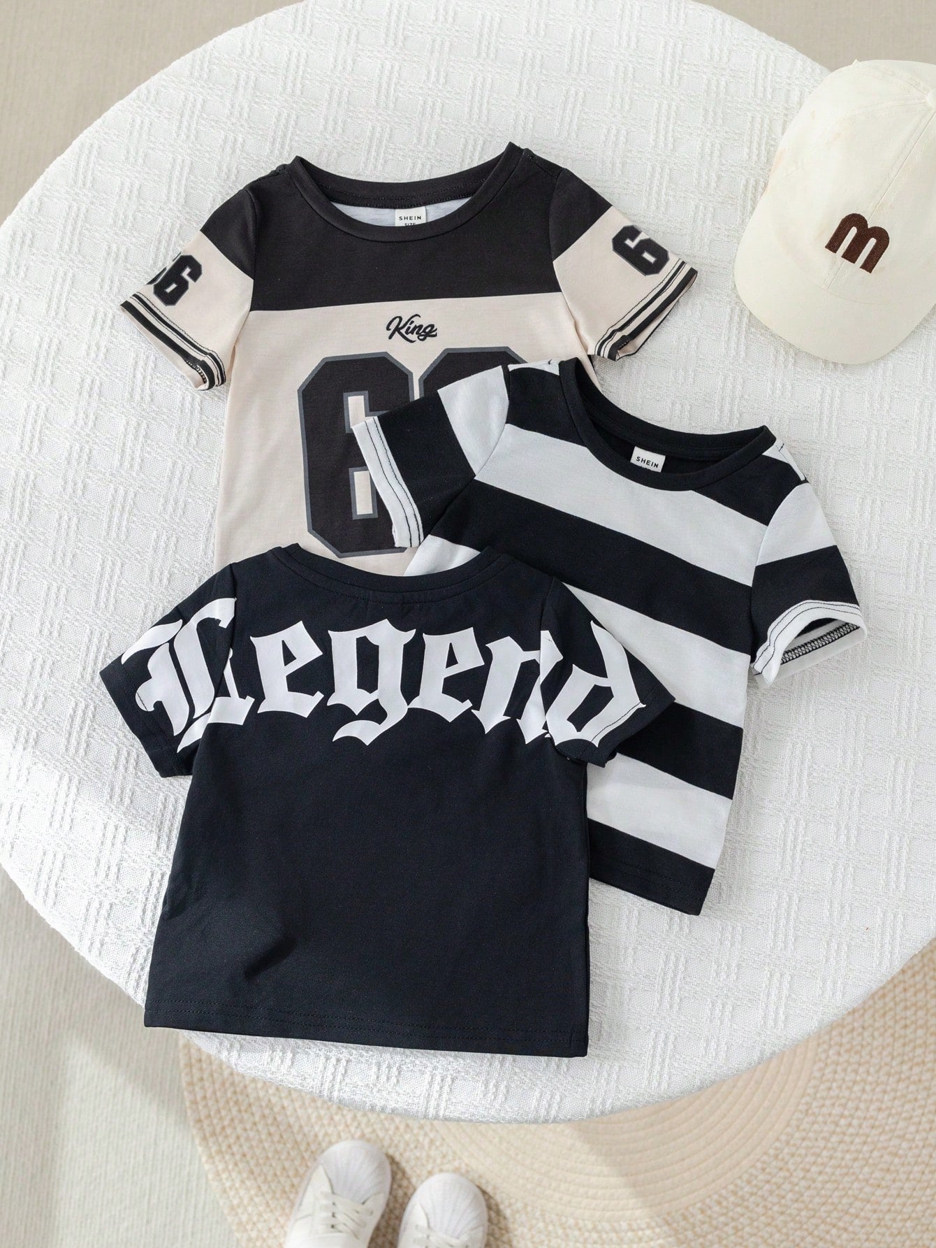 Cute Cartoon & Striped Short Sleeve T-Shirts 3 Pieces Set