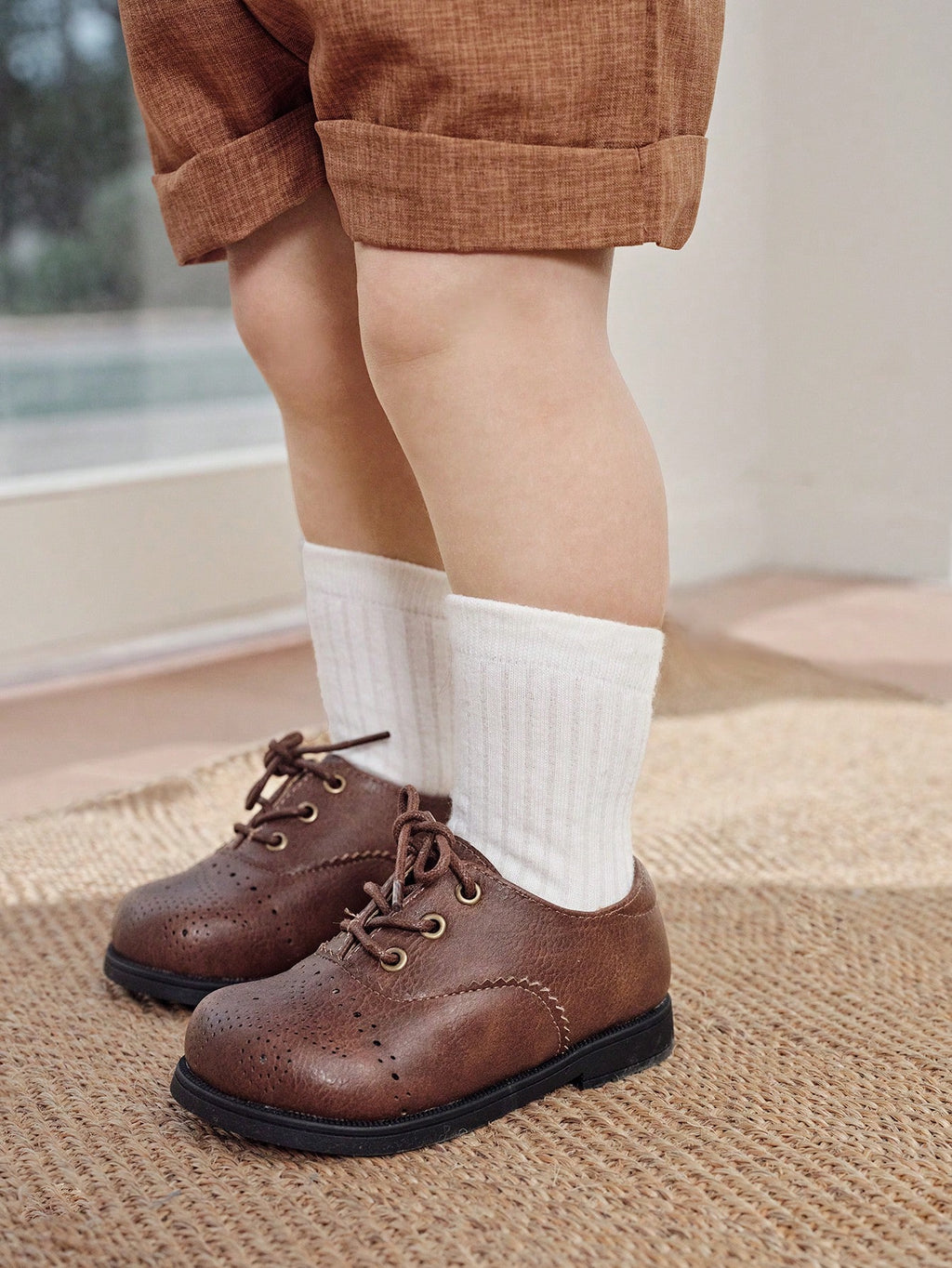 Cozy Pixies Toddler Boys' Black Hollow-Out Soft-Sole Oxford Shoes for Weddings Camel