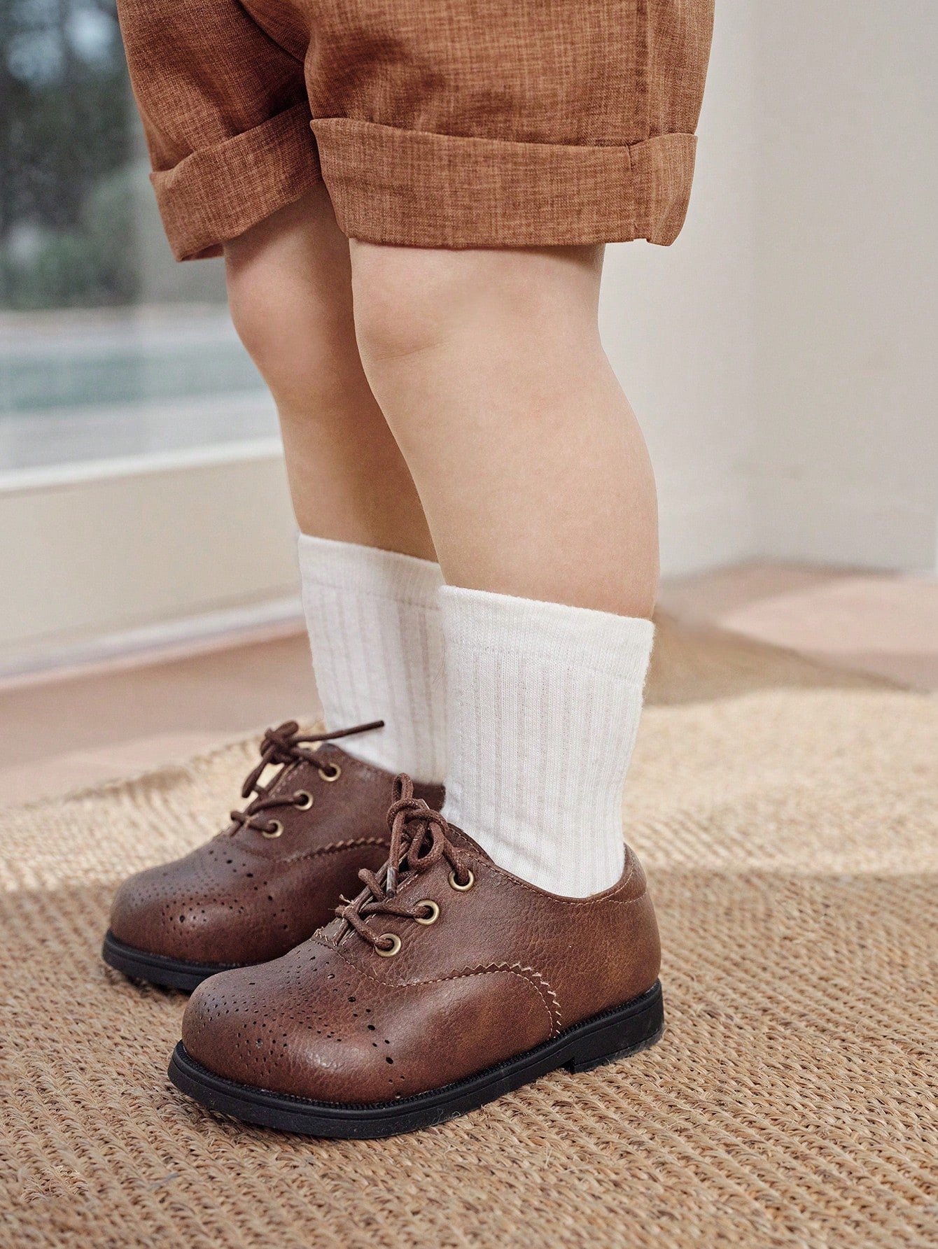 Cozy Pixies Toddler Boys' Black Hollow-Out Soft-Sole Oxford Shoes for Weddings Camel