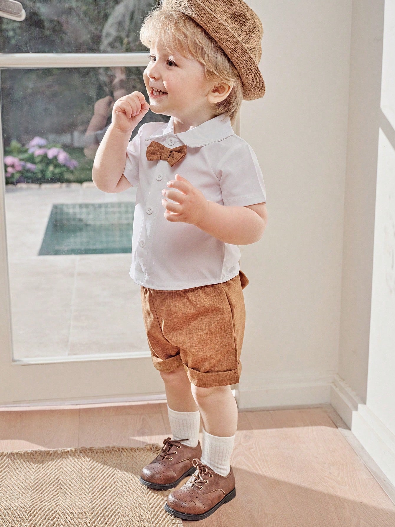 Cozy Pixies Toddler Boys' Black Hollow-Out Soft-Sole Oxford Shoes for Weddings Camel