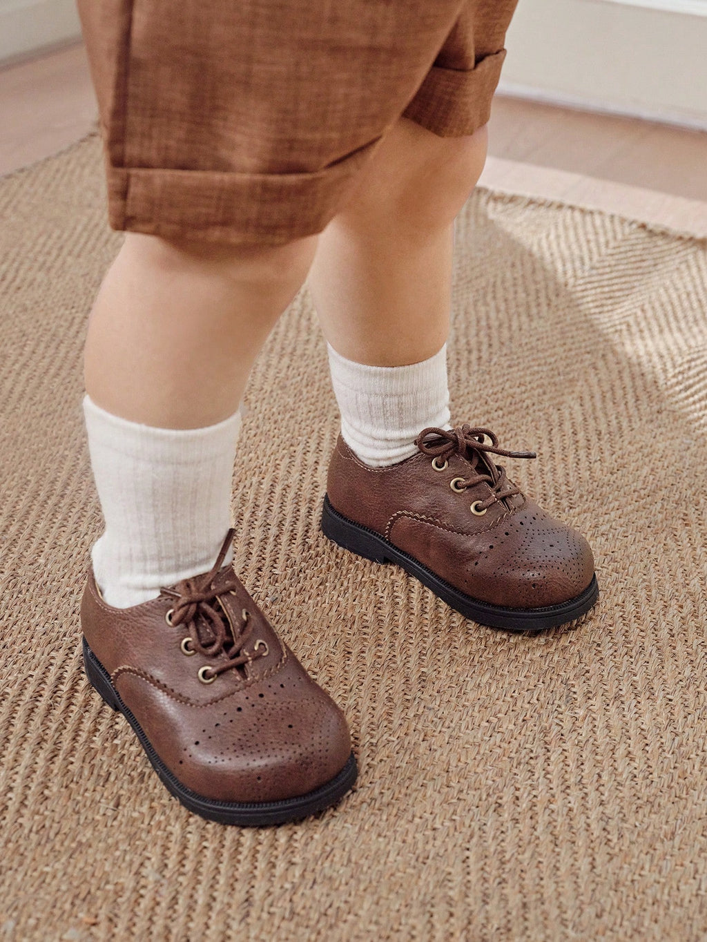 Cozy Pixies Toddler Boys' Black Hollow-Out Soft-Sole Oxford Shoes for Weddings Camel