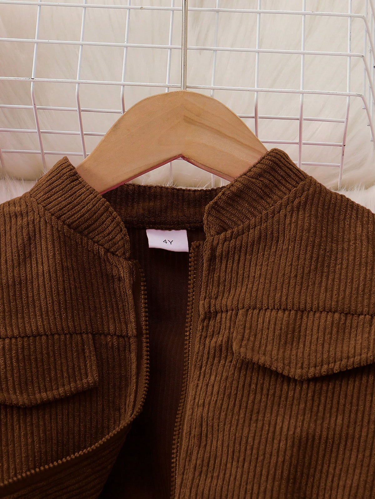 Ensemble veste et pantalon en velours côtelé de couleur unie pour fille