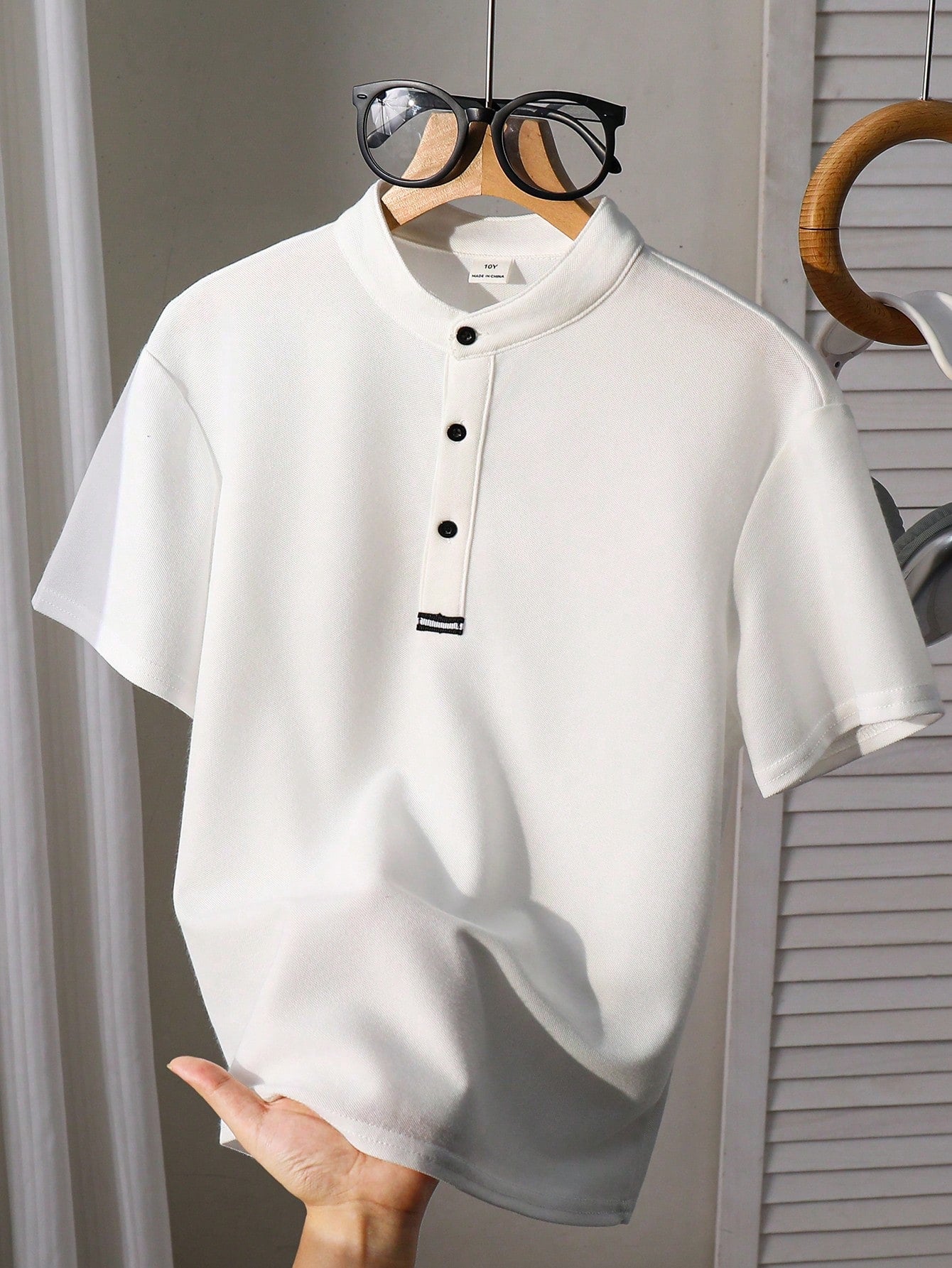 Polo Garçon Blanc Col Montant Demi-Zip